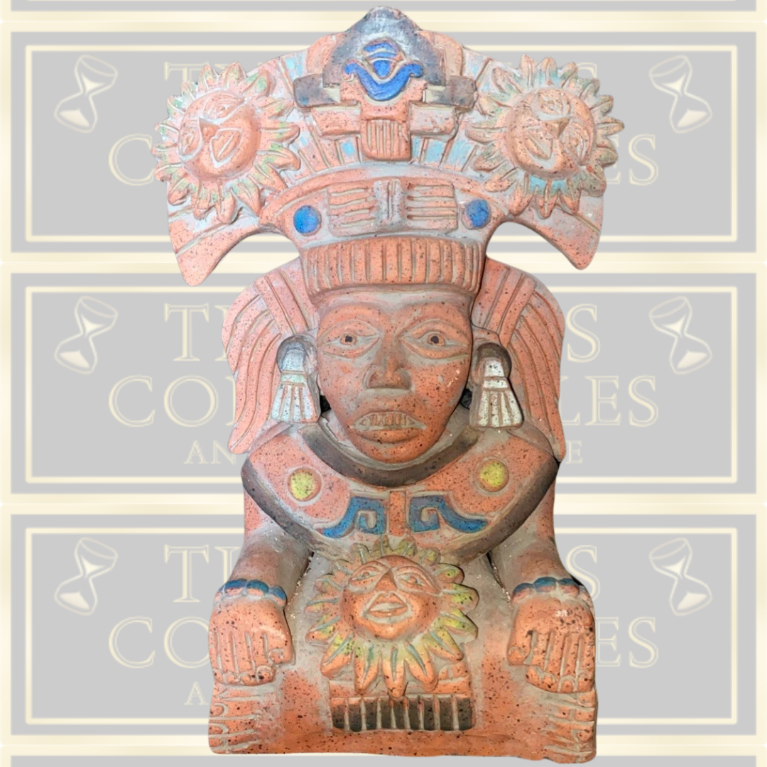 Vintage Aztec Mayan Mexican Folk Art Terracotta Pottery Warrior God