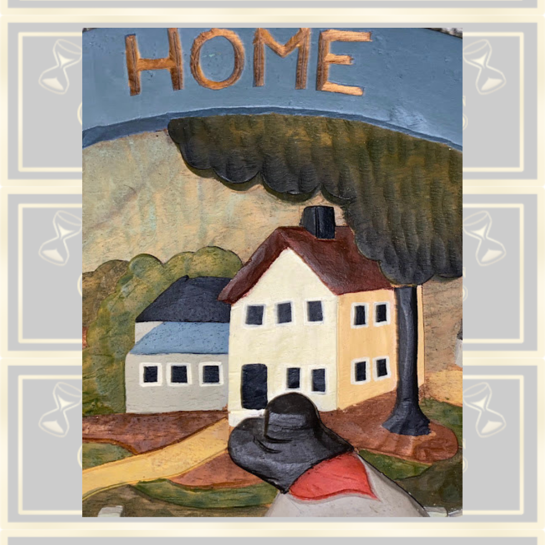 Vintage Hand Carved Wood "Home Is In The Heart Folk Art wall Carving