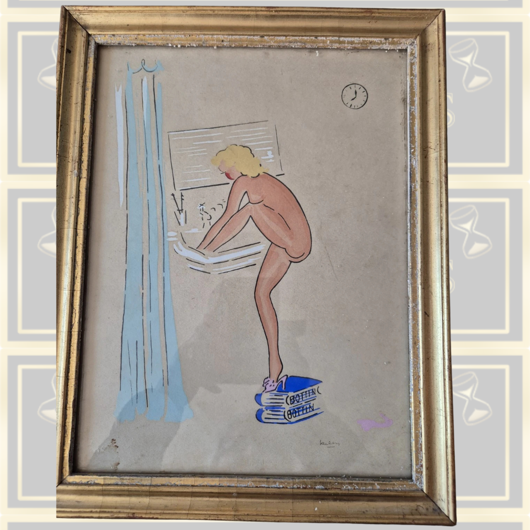 Vintage Pair George De Vertury And Helen Gouache Art Deco Saucy Paintings