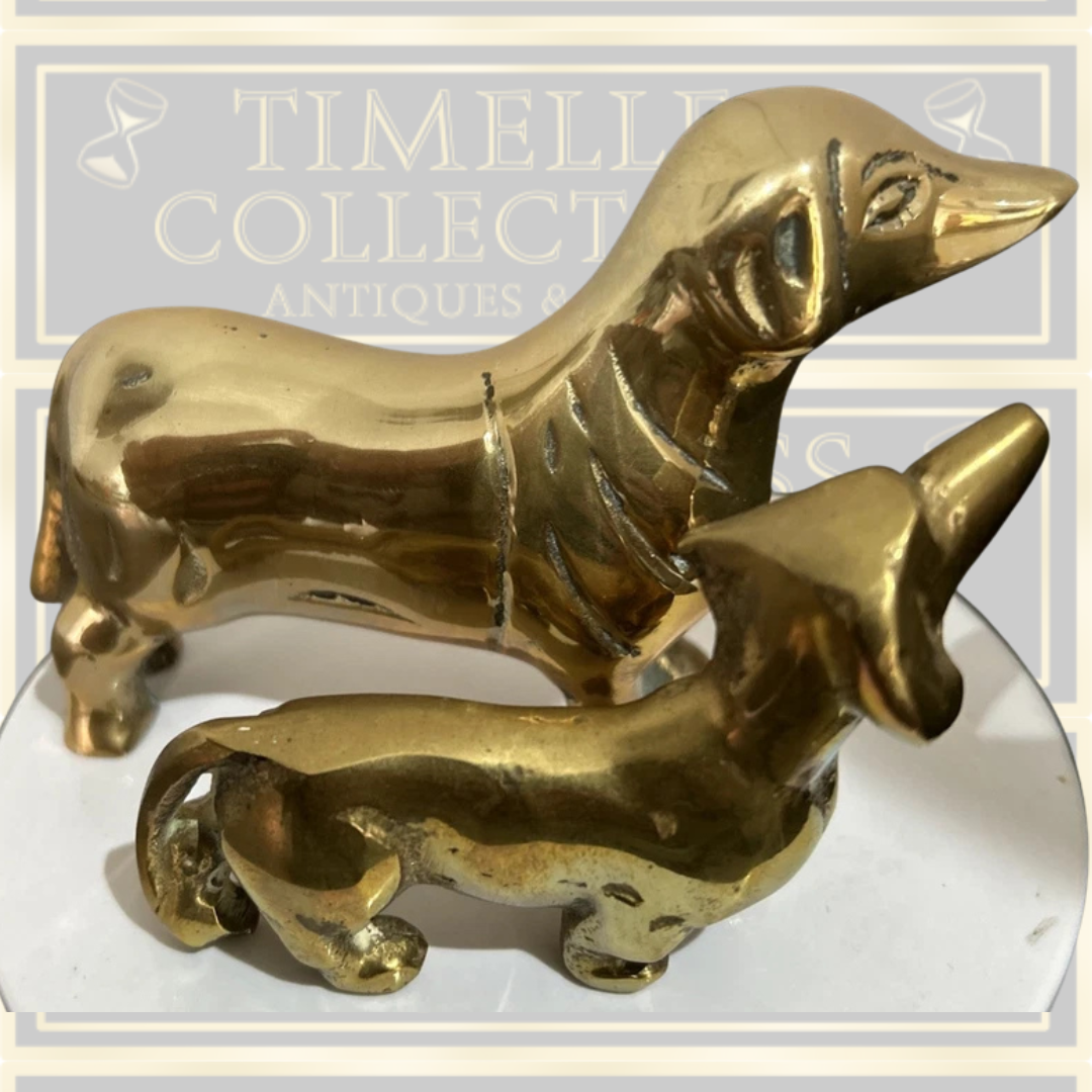 Vintage Pair Brass Dachshund Dogs