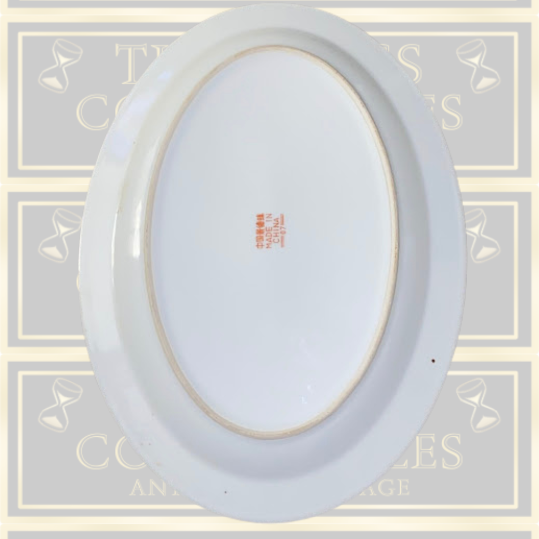 Vintage Chinese Famille Rose "Mun Shou" Longevity Porcelain Oval Serving Plate