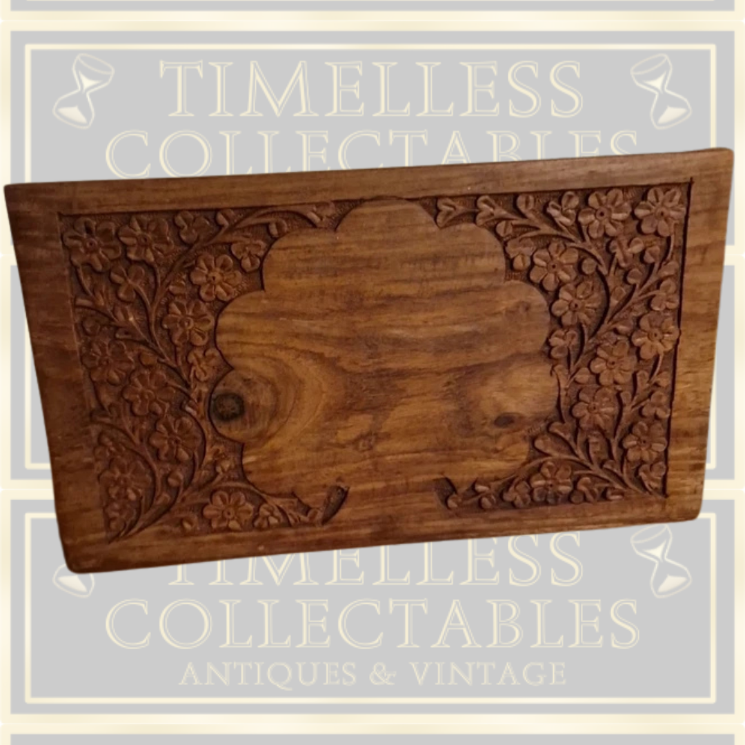 Antique Arts And Crafts Hand Carved Letter Rack with Brass Inlay