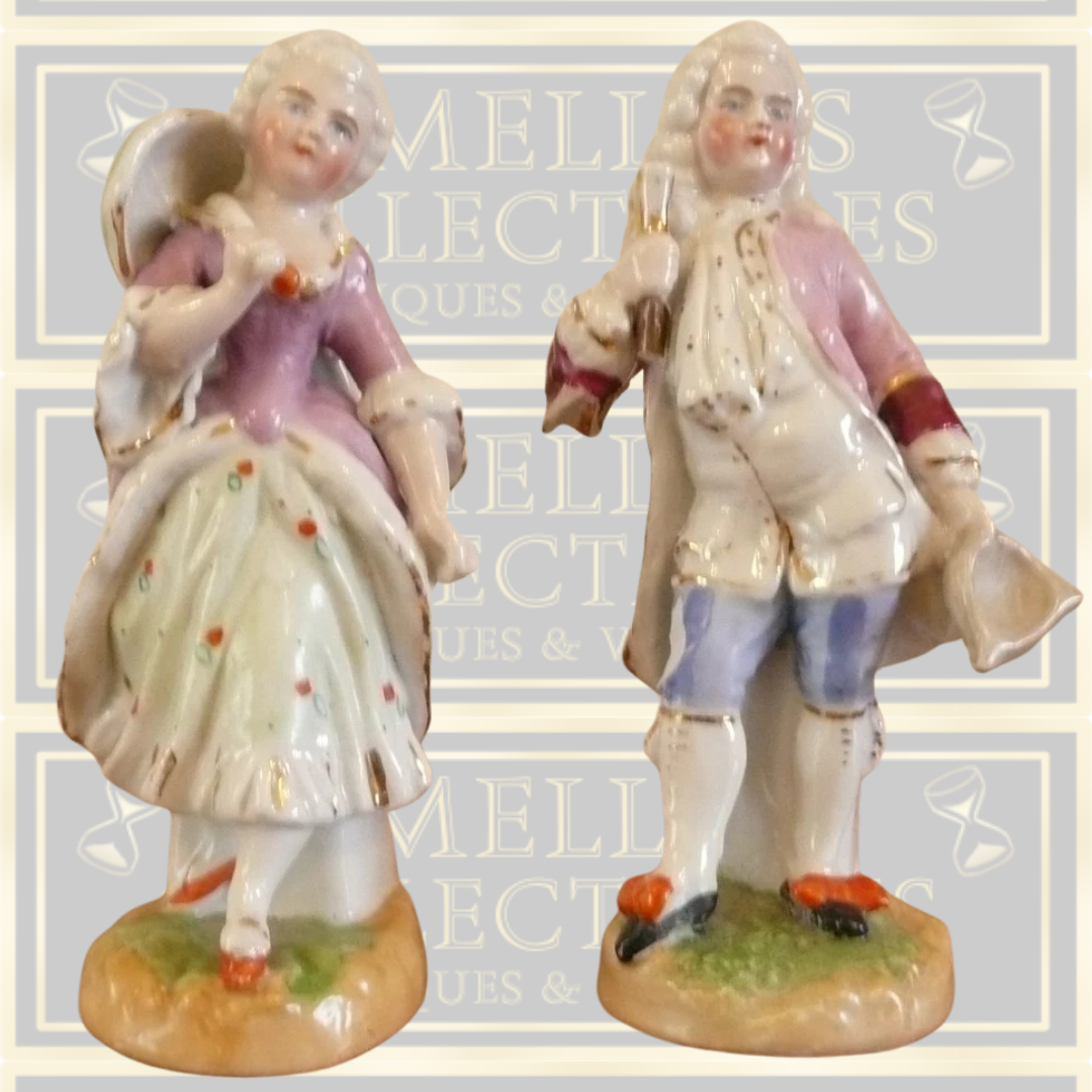 Vintage Pair Porcelain Figurines Lady And Gentleman 18th Century Dress