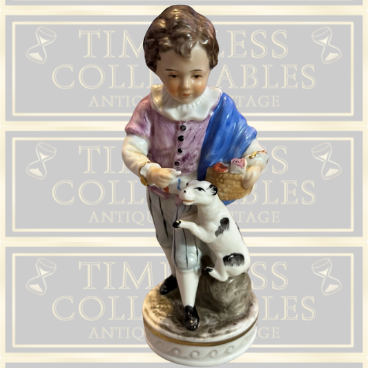 Vintage Capodimonte Boy & His Dog Porcelain Figurine