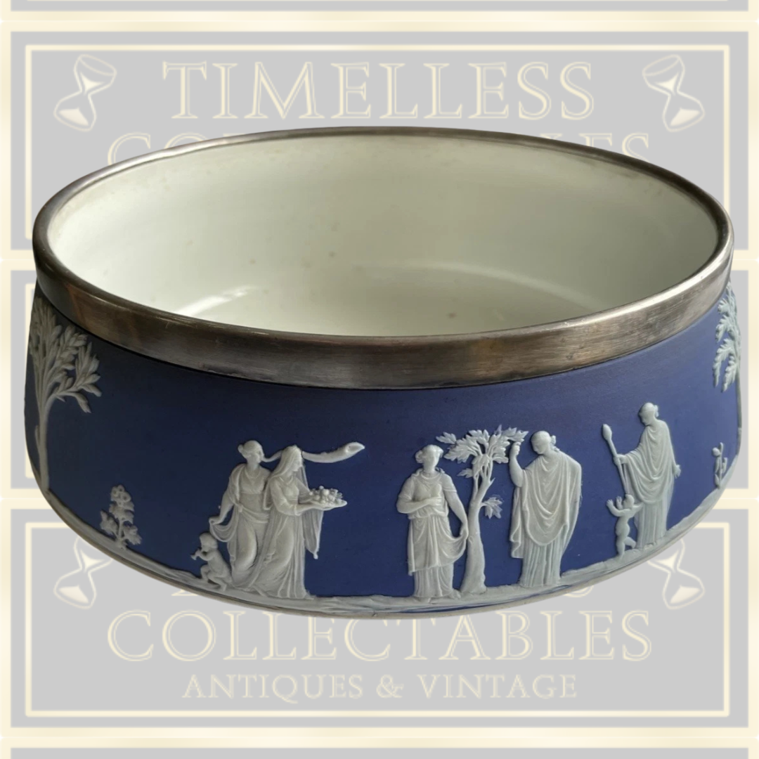 Antique Wedgwood Jasperware Large Bowl Silver Plated Rim