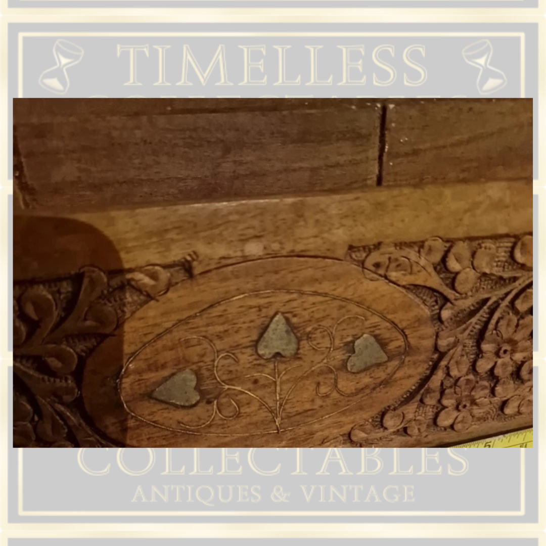 Antique Arts And Crafts Hand Carved Letter Rack with Brass Inlay