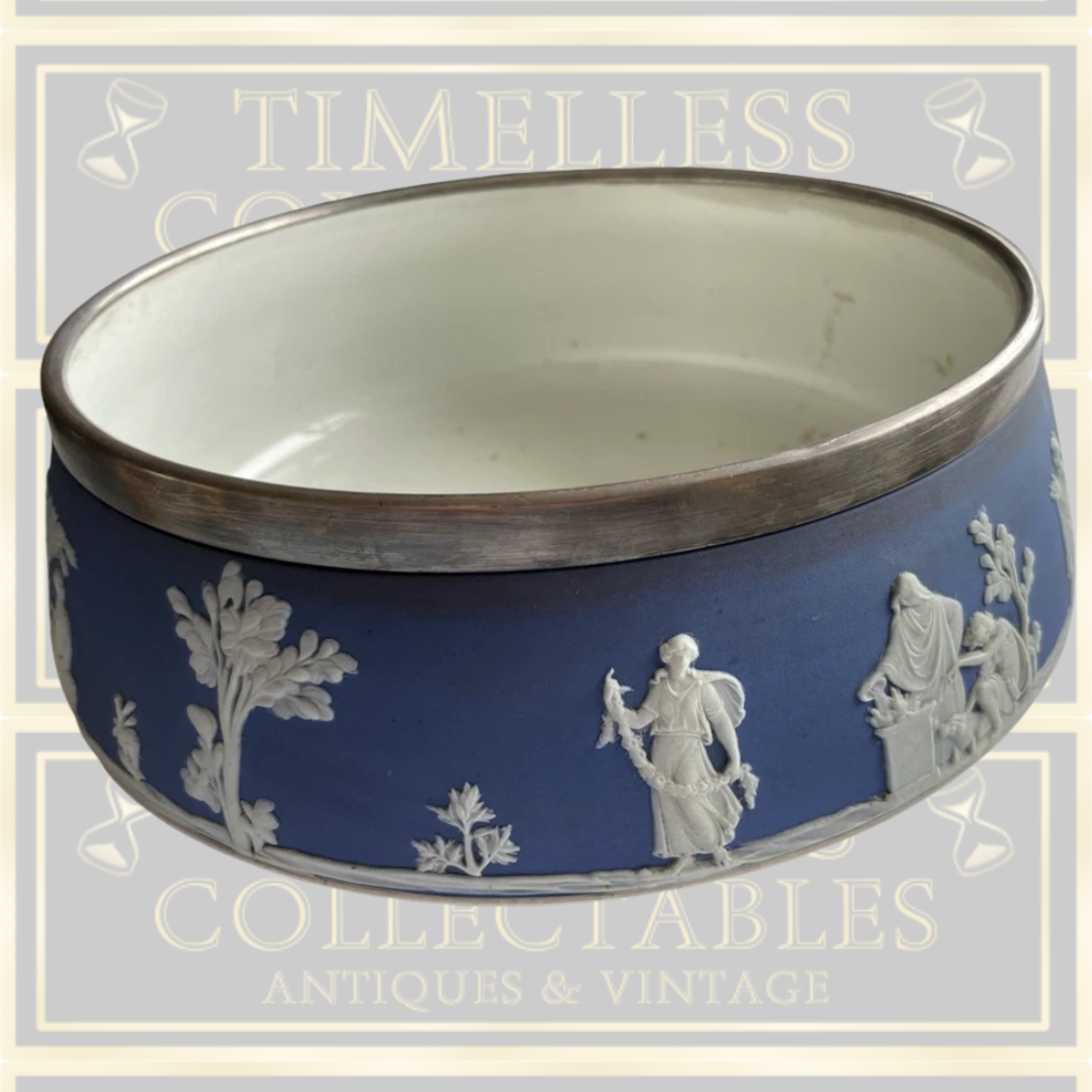 Antique Wedgwood Jasperware Large Bowl Silver Plated Rim