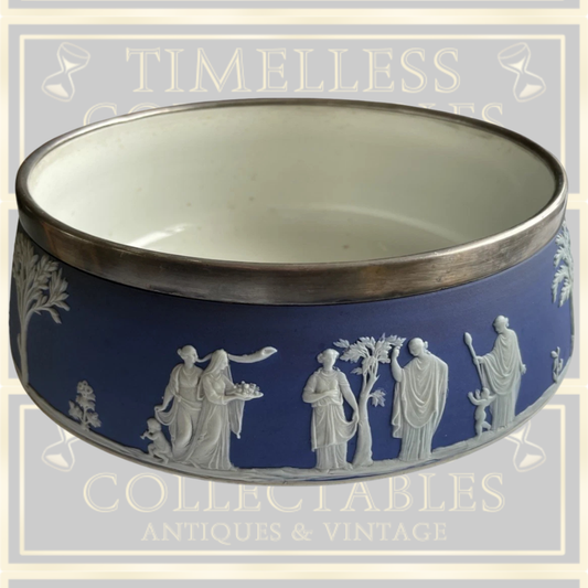 Antique Wedgwood Jasperware Large Bowl Silver Plated Rim