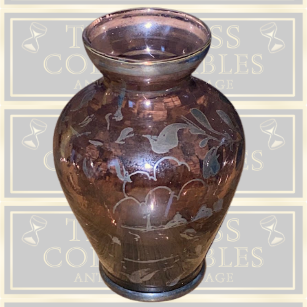 Minatare Art Deco Purple Amethyst Vase Silver Floral Overlay