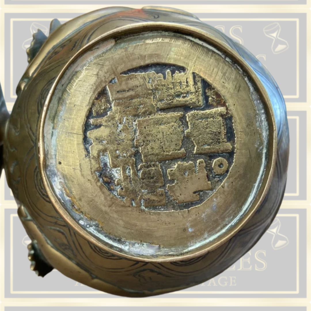 Antique Pair Chinese Brass Vases Entwined with Dragons