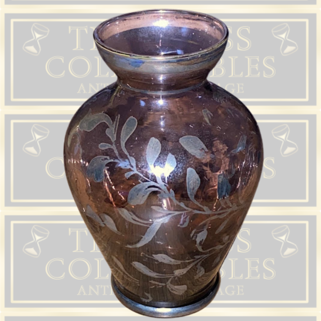 Minatare Art Deco Purple Amethyst Vase Silver Floral Overlay