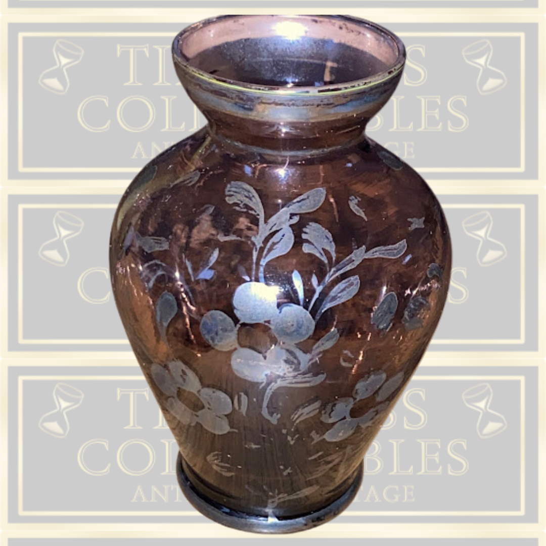 Minatare Art Deco Purple Amethyst Vase Silver Floral Overlay