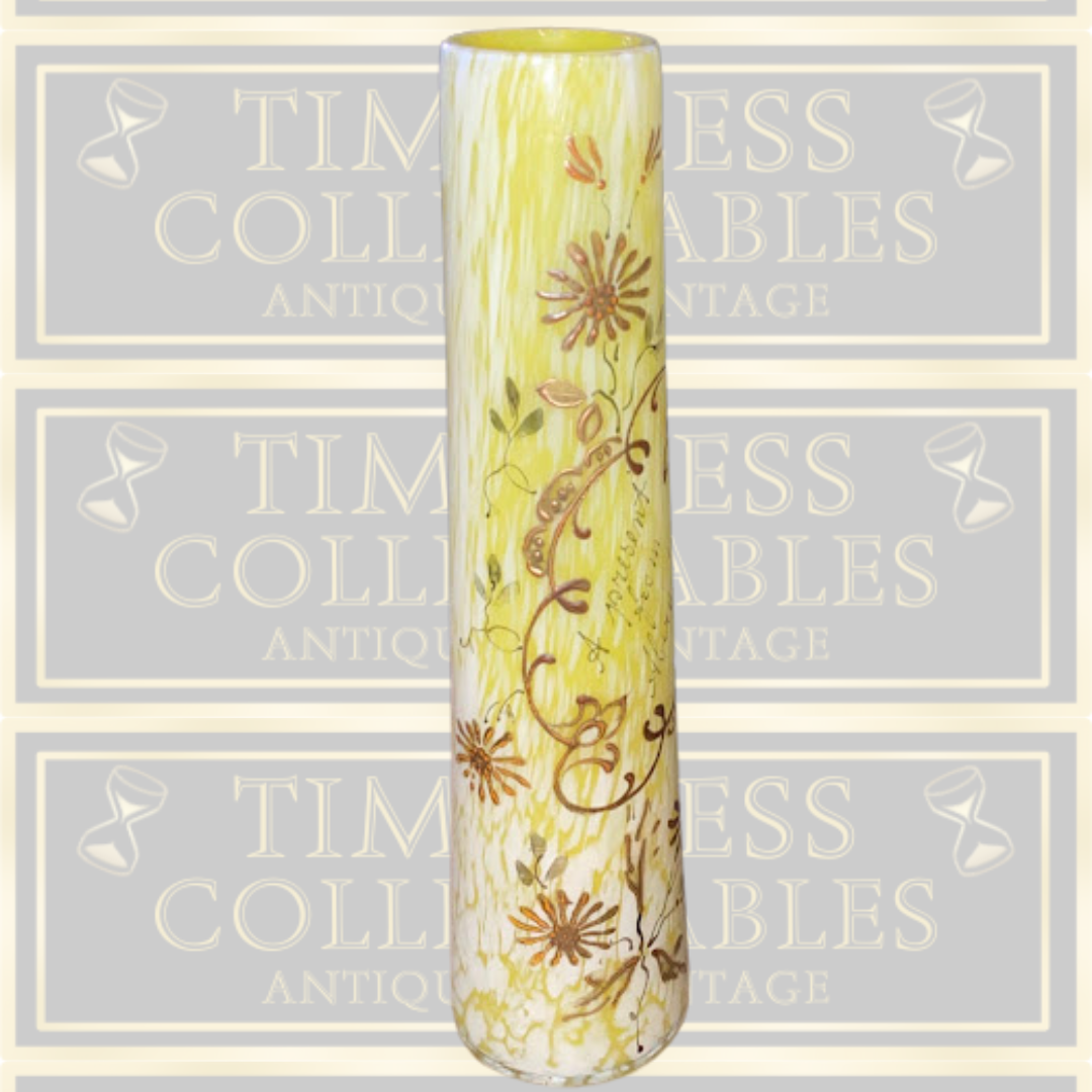 Antique Franz Welz Yellow White Splatter Glass Uranium