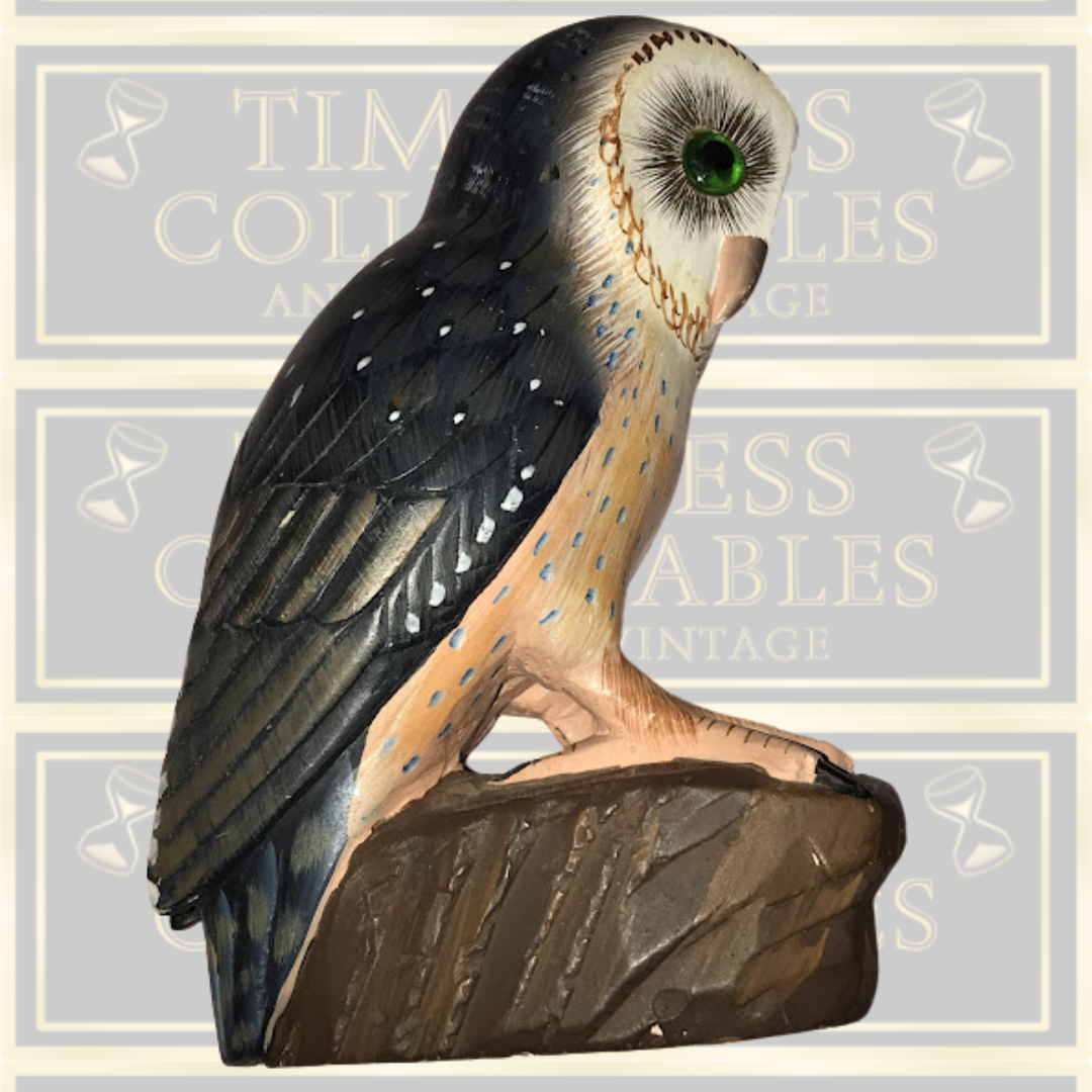 Vintage Hand Painted Stone Owl Sculpture
