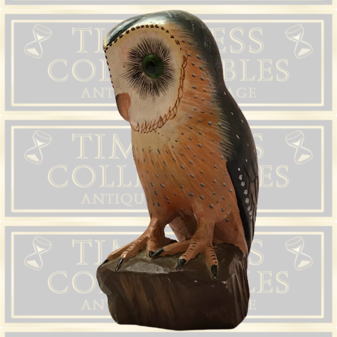 Vintage Hand Painted Stone Owl Sculpture