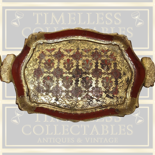 Antique Hand Painted Florentine Gold Gilt Tray. Italian