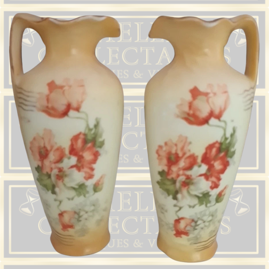 Antique Austrian Pair Porcelain Small Floral Ewers