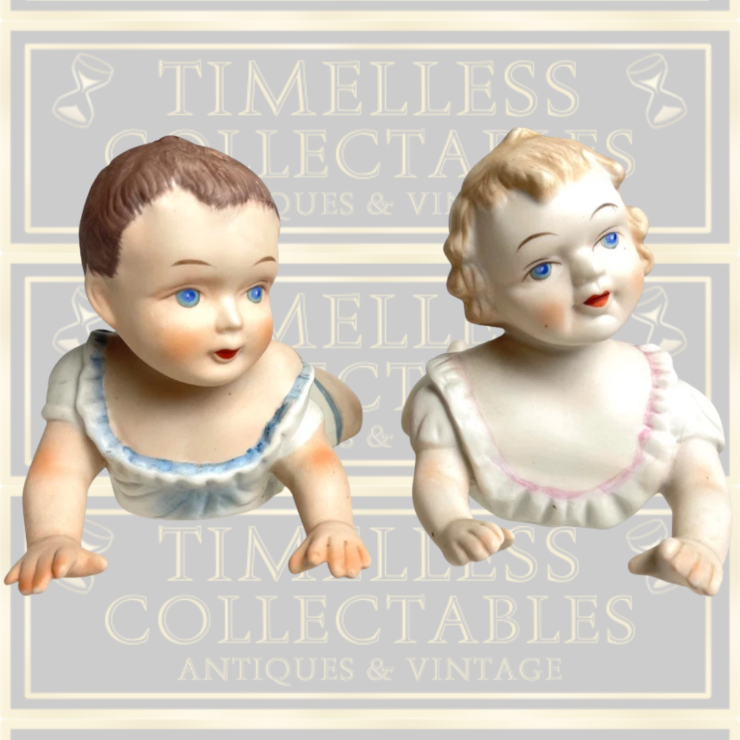 Vintage Pair Large Bisque Piano Babies Figurines