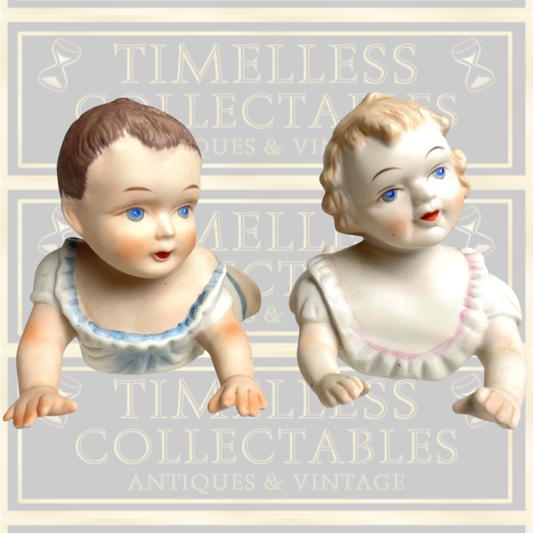Vintage Pair Large Bisque Piano Babies Figurines