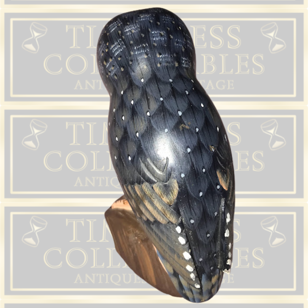Vintage Hand Painted Stone Owl Sculpture