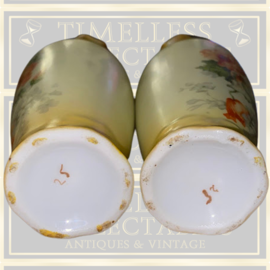 Antique Austrian Pair Porcelain Small Floral Ewers