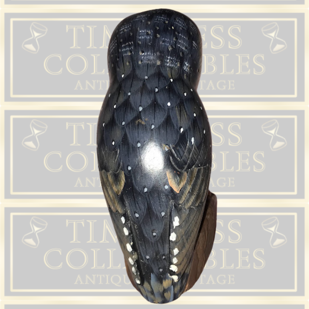 Vintage Hand Painted Stone Owl Sculpture