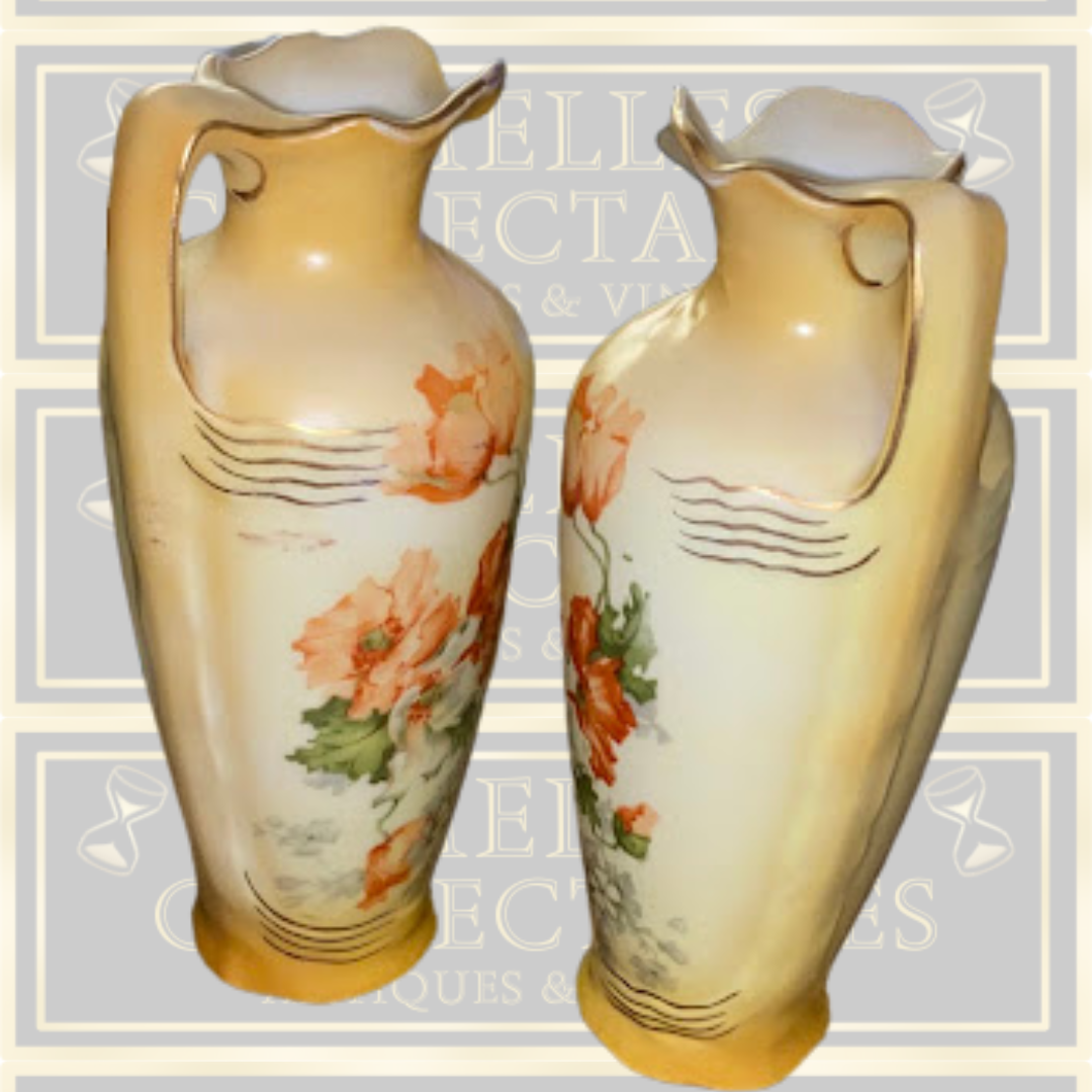 Antique Austrian Pair Porcelain Small Floral Ewers