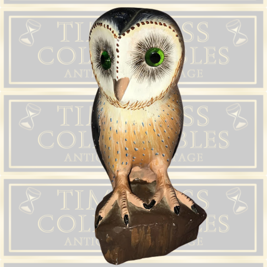 Vintage Hand Painted Stone Owl Sculpture