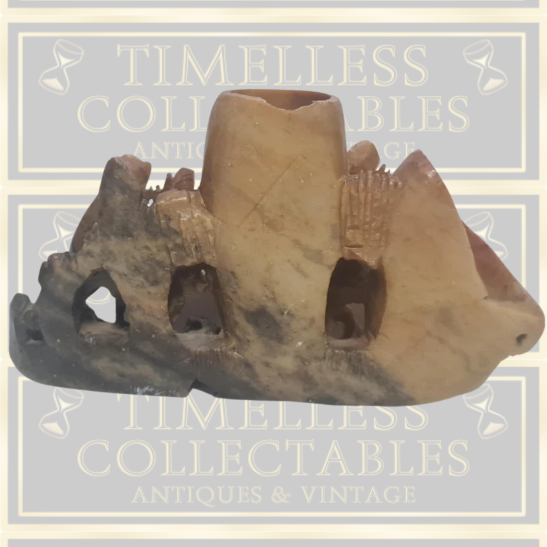 Vintage Large Hand Carved Monkey Soapstone Brush/Pen Holder