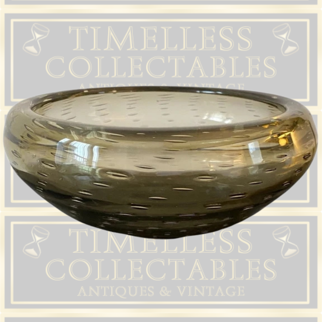 Vintage Whitefriars Controlled Bubble Glass Bowl Golden Amber