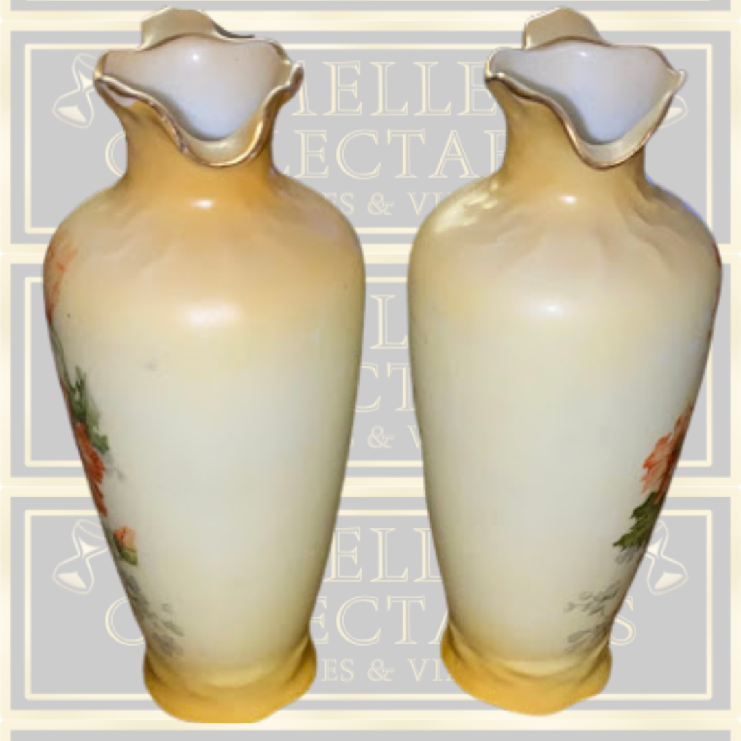 Antique Austrian Pair Porcelain Small Floral Ewers