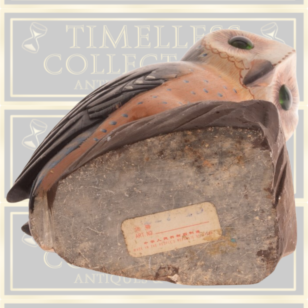 Vintage Hand Painted Stone Owl Sculpture