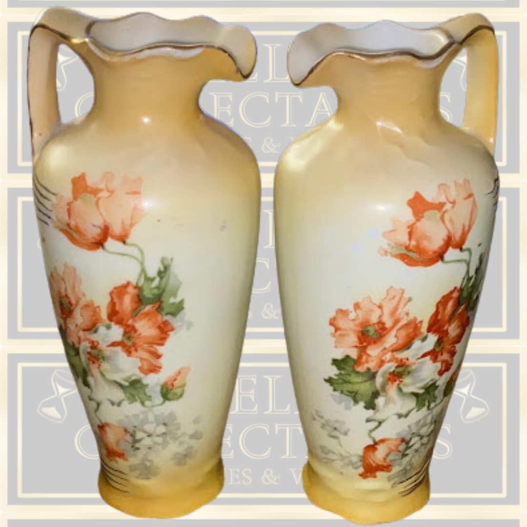 Antique Austrian Pair Porcelain Small Floral Ewers