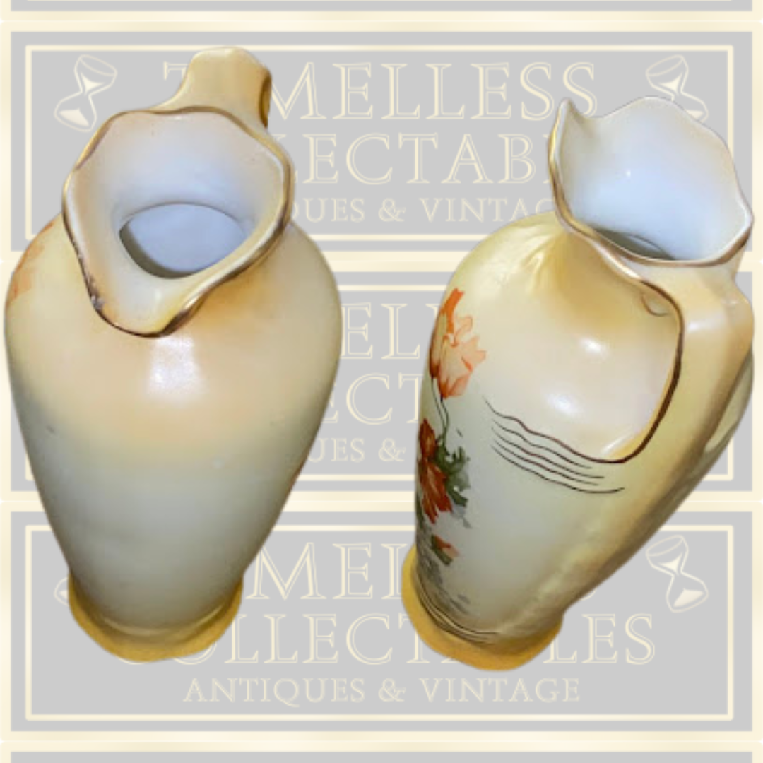 Antique Austrian Pair Porcelain Small Floral Ewers