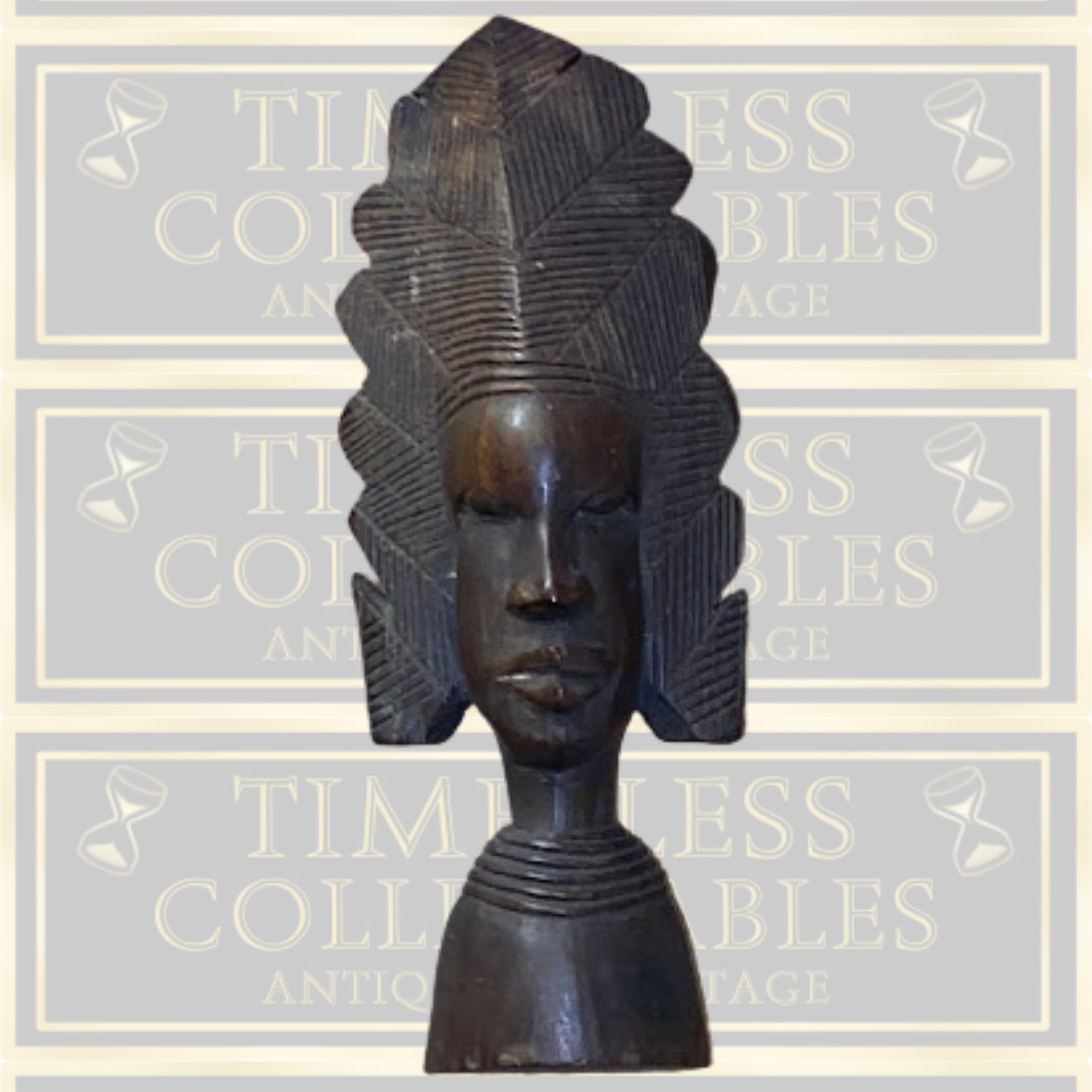 Vintage Hand-Carved African Ebony Wood Bust