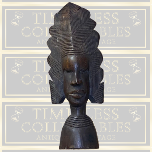 Vintage Hand-Carved African Ebony Wood Bust