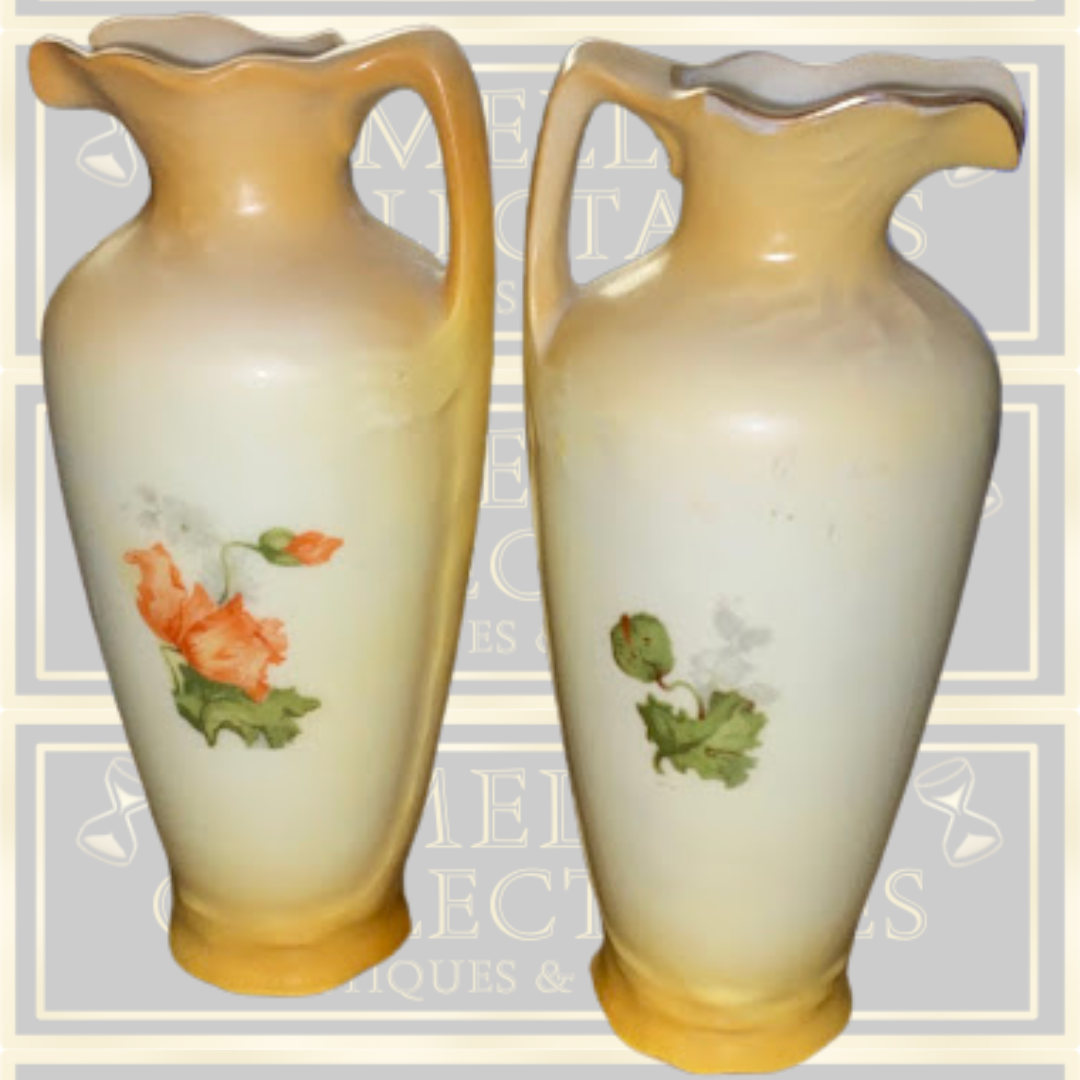 Antique Austrian Pair Porcelain Small Floral Ewers