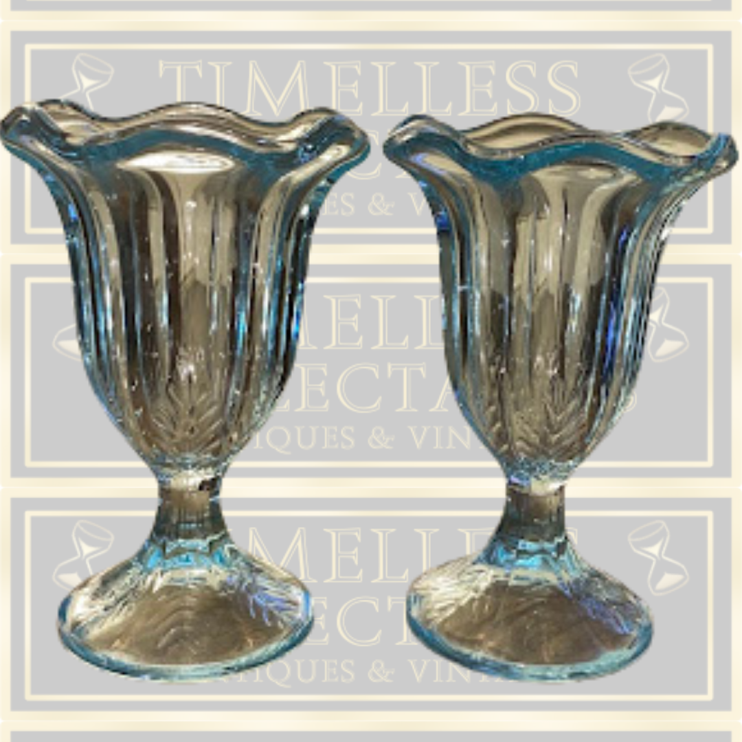 Vintage Pair Ice Blue Sundae Glasses/Vases