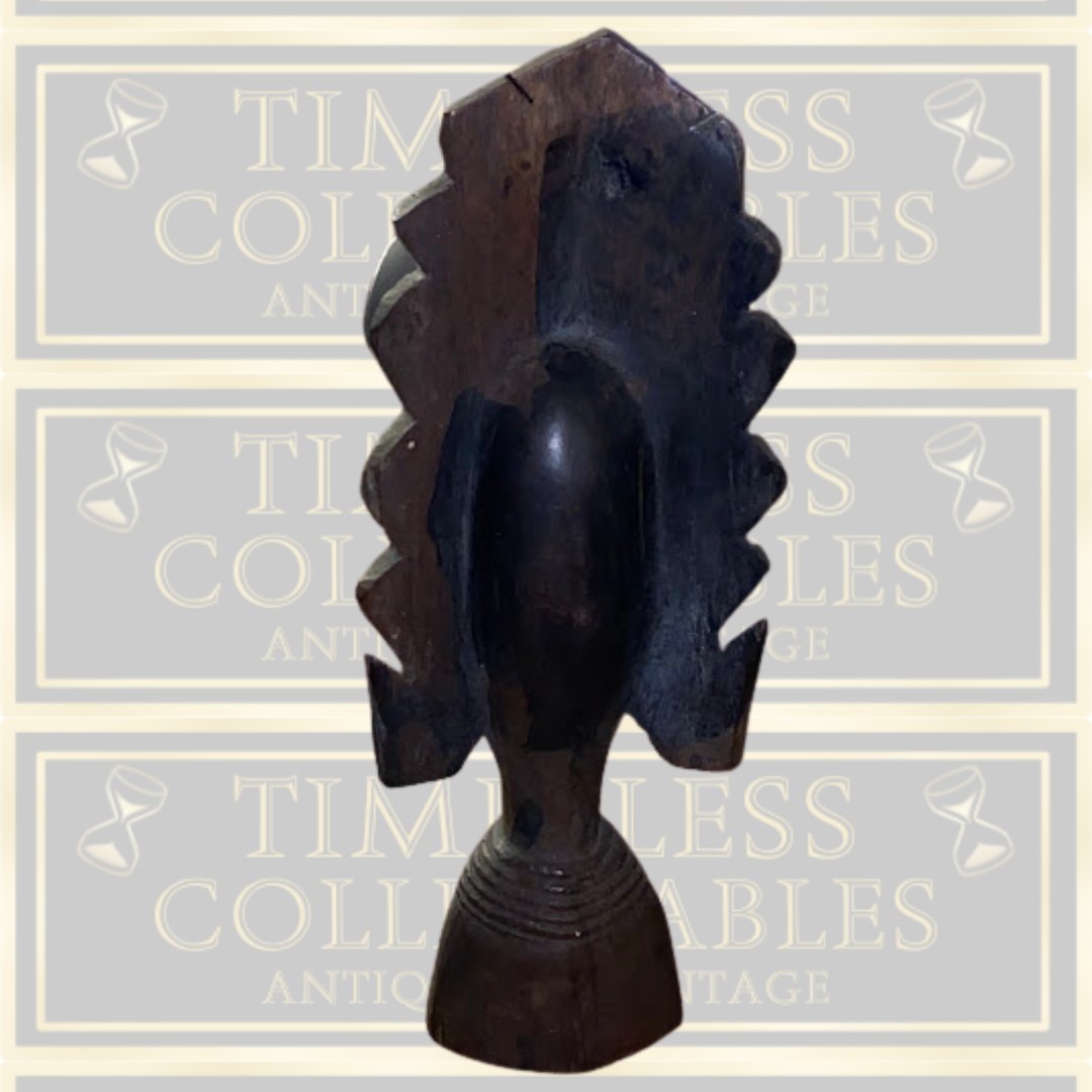 Vintage Hand-Carved African Ebony Wood Bust
