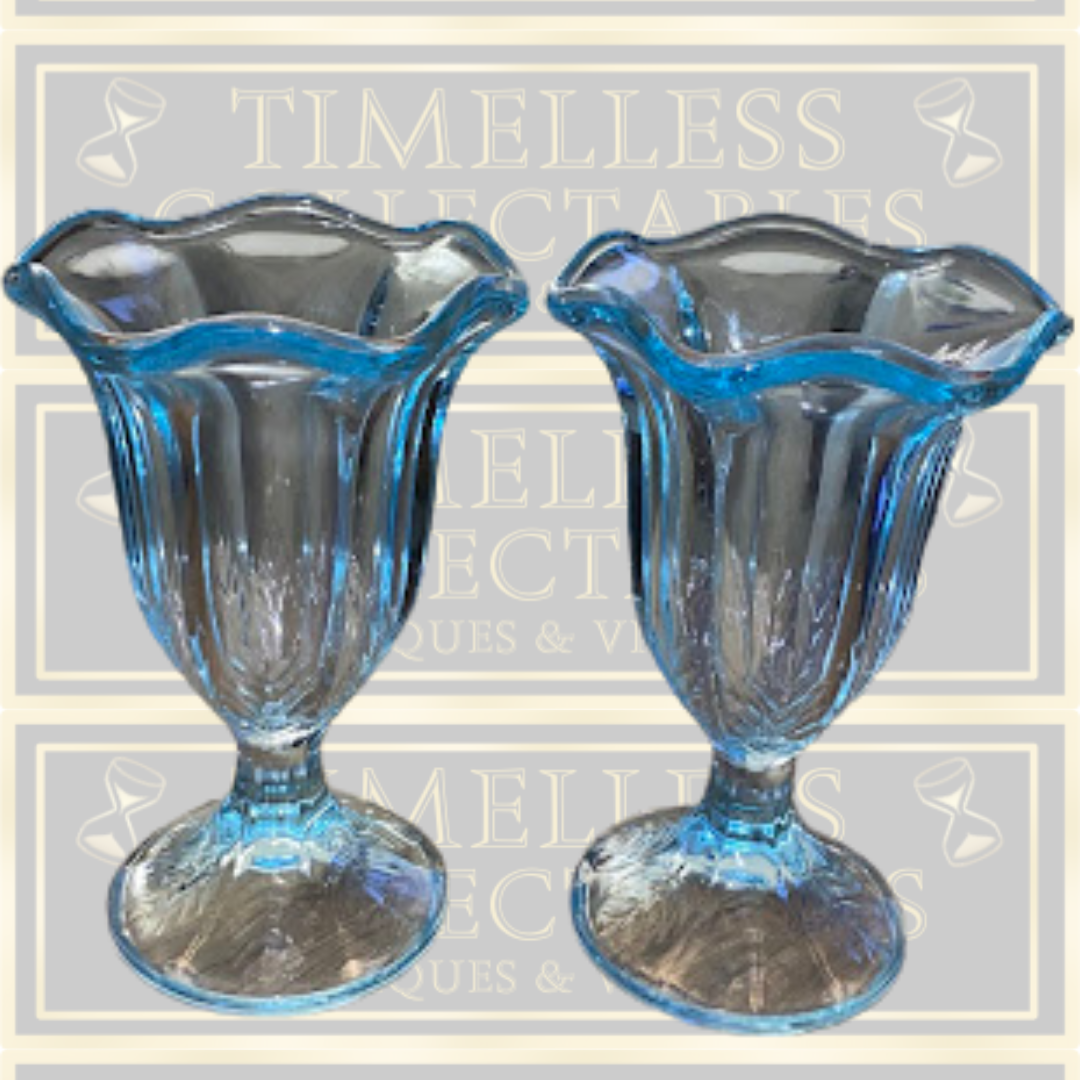 Vintage Pair Ice Blue Sundae Glasses/Vases