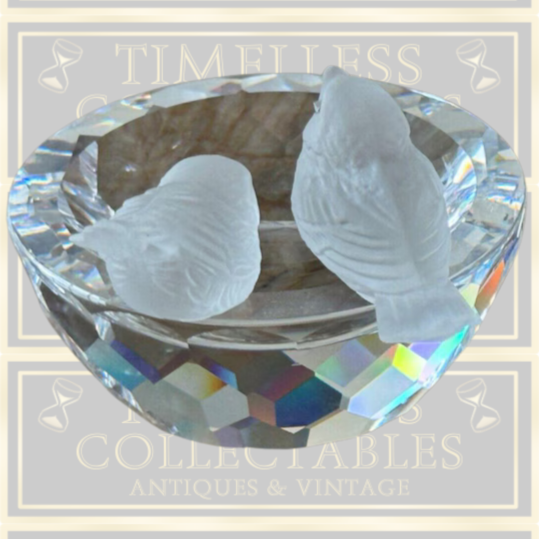 Vintage Swarovski Crystal Birdbath & Frosted Birds