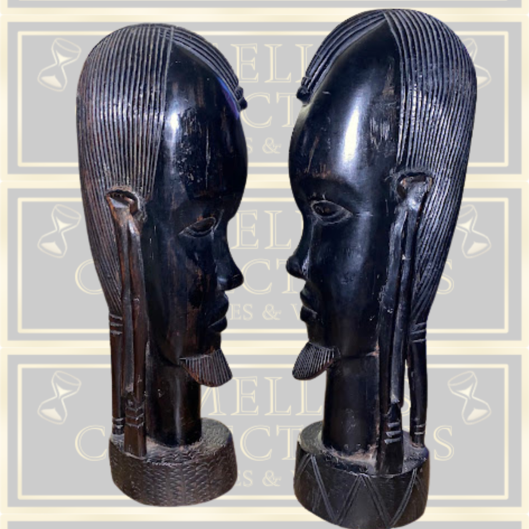 Vintage Large Pair Hand-Carved African Tribal Ebony Wood Sculptures