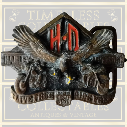 Vintage Harley Davidson Metal Belt Buckle Live Free Ride Free