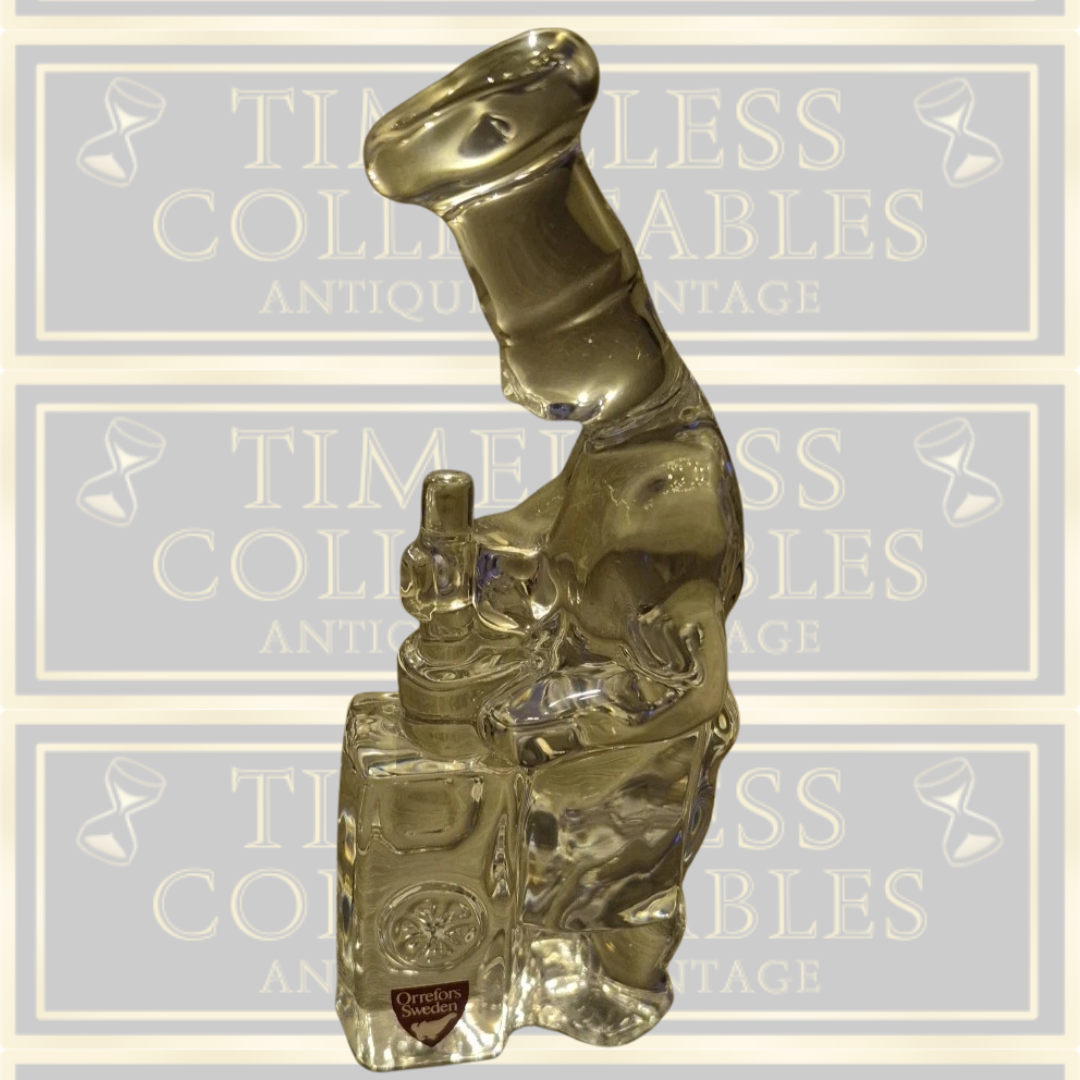 Vintage Orrefors Sweden Crystal Glass Chef Paperweight Scandinavian Art Glass.