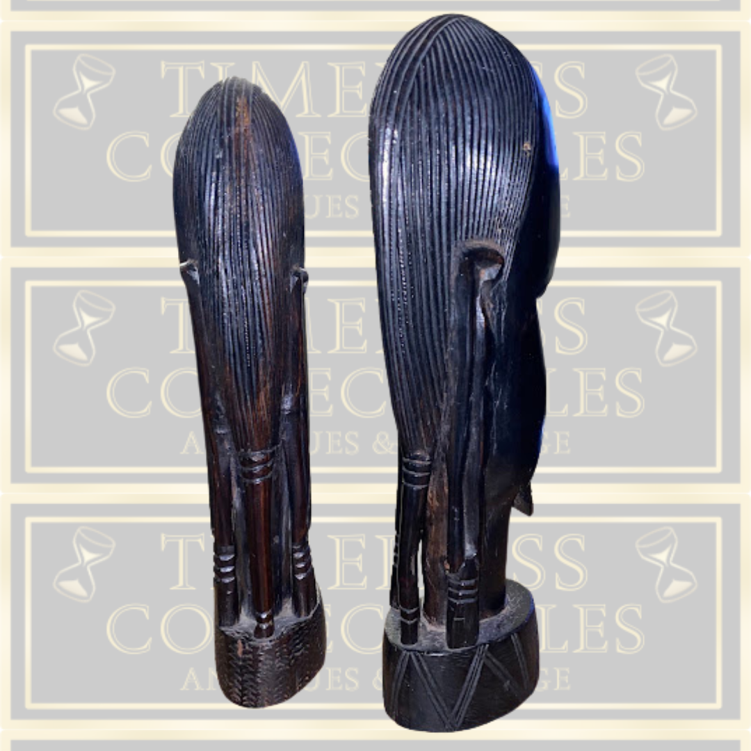 Vintage Large Pair Hand-Carved African Tribal Ebony Wood Sculptures