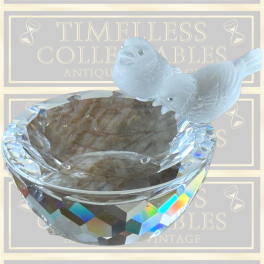 Vintage Swarovski Crystal Birdbath & Frosted Birds