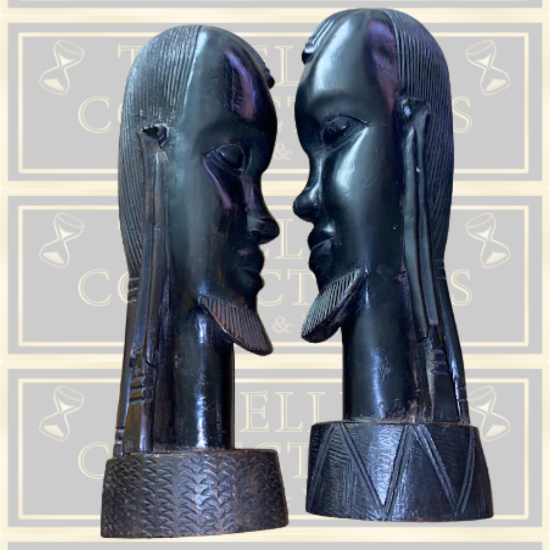 Vintage Large Pair Hand-Carved African Tribal Ebony Wood Sculptures