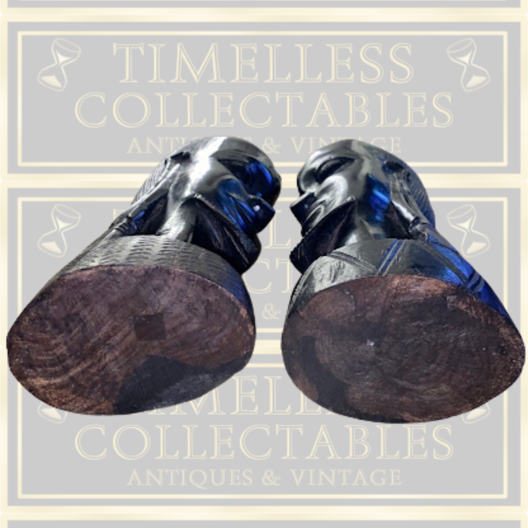 Vintage Large Pair Hand-Carved African Tribal Ebony Wood Sculptures