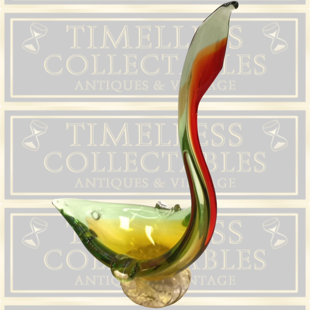 Vintage Murano Green Red Art Glass Swan