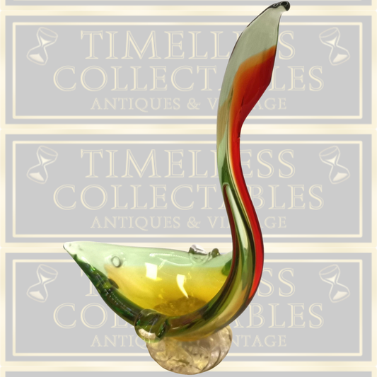 Vintage Murano Green Red Art Glass Swan